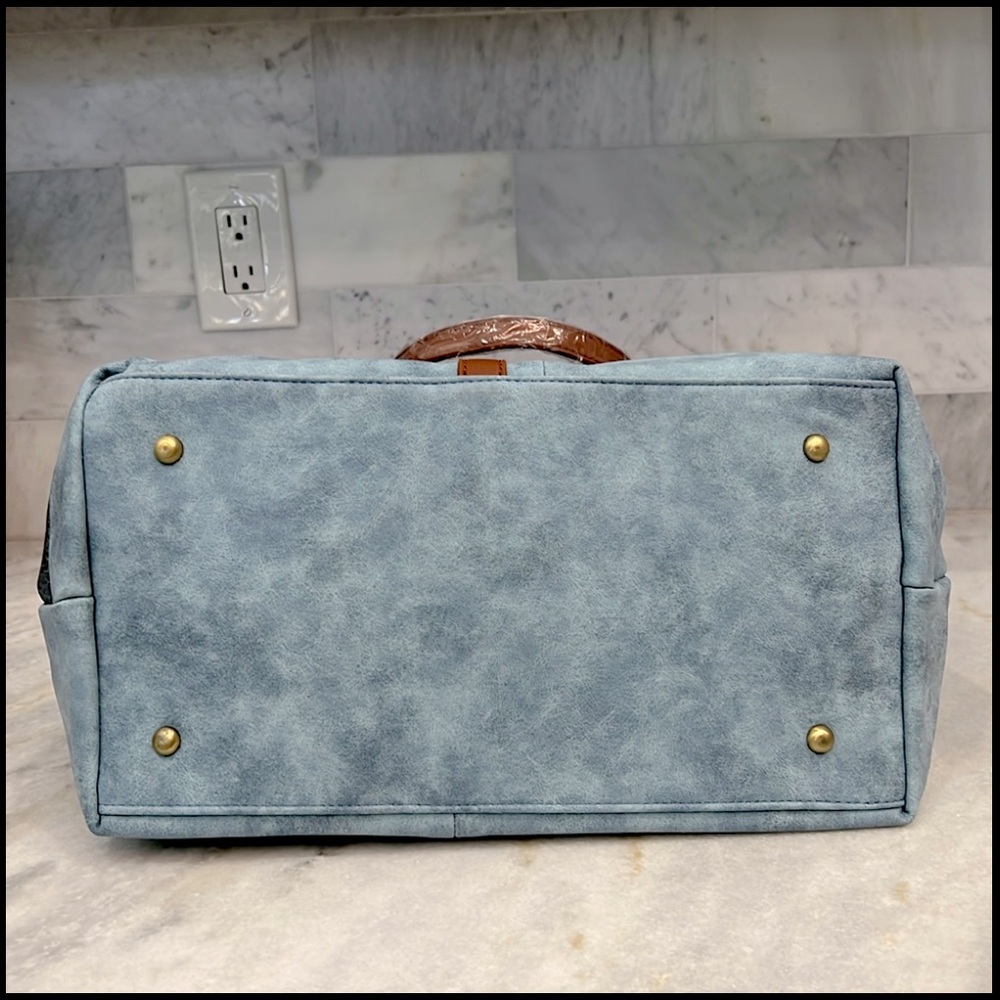 Blue Faux Leather Convertible HOBO Bag - Picture 14 of 14